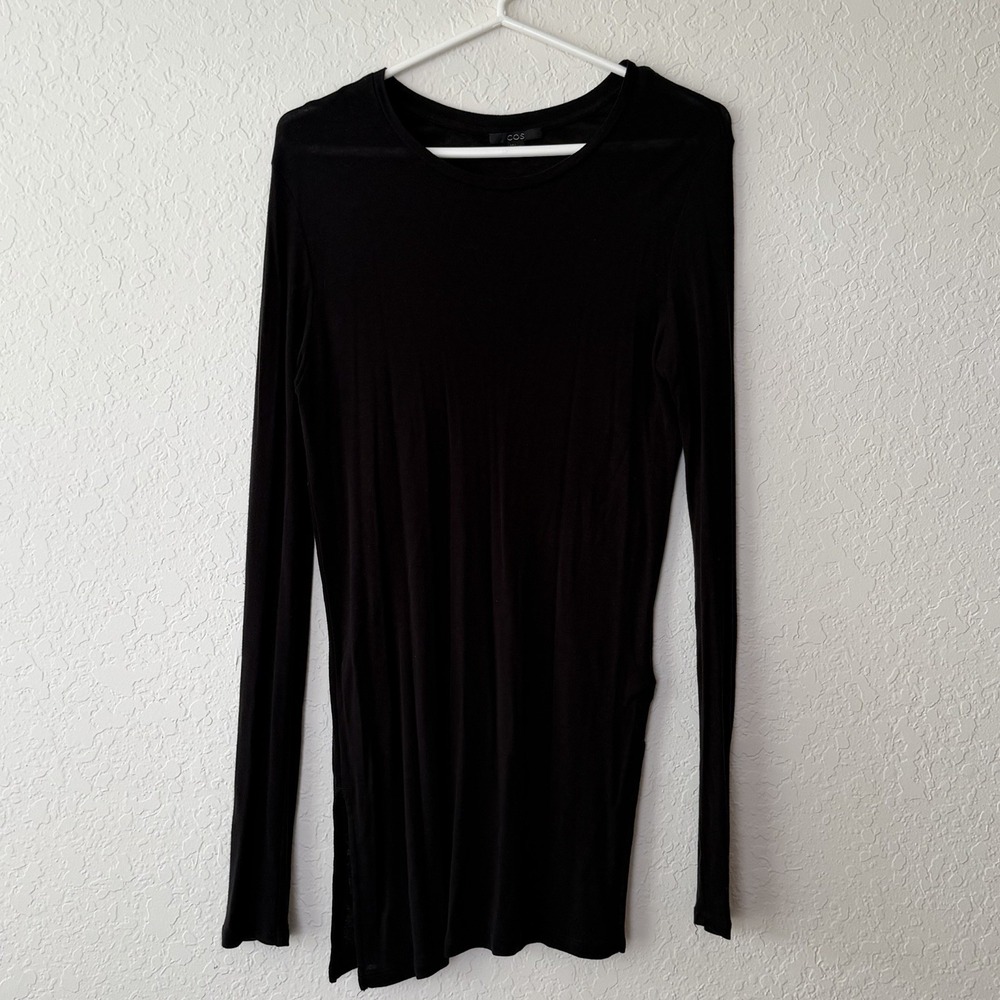 COS Knit Tunic Top Small Black Cashmere Blend Long Sleeve Stretch Indie Sleeze
